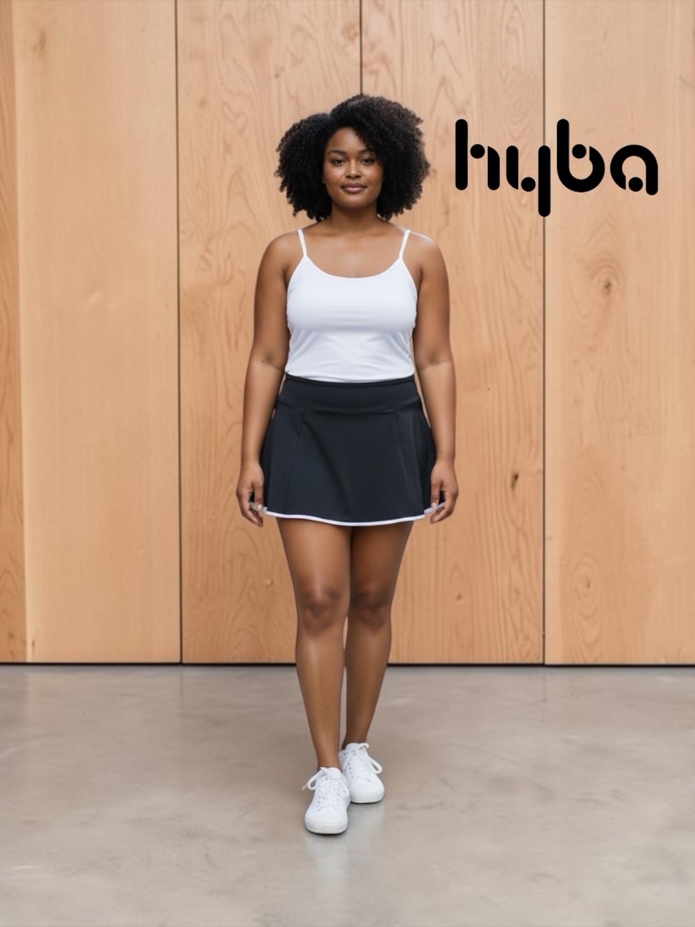 HYBA, Plus Size Tennis Skort 2X Black Athletic Skirt Built-In Shorts Pockets